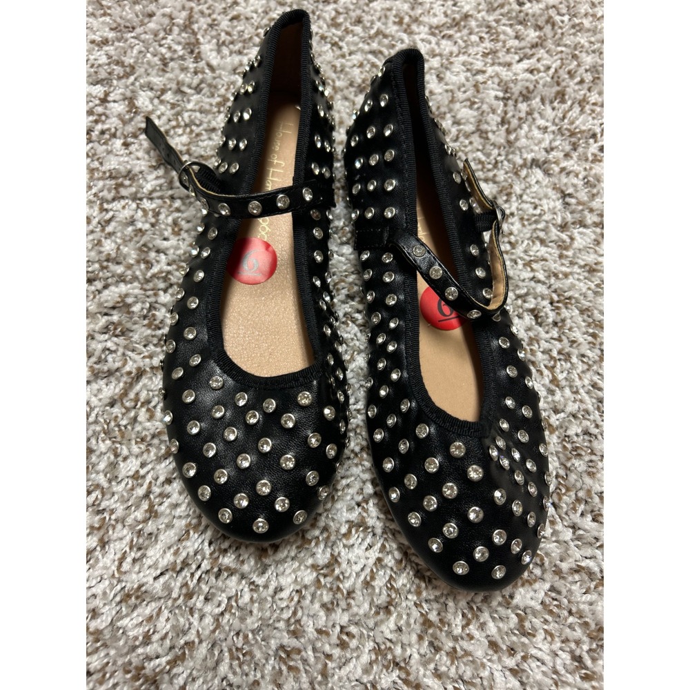 House of Harlow 1960 Black Crystal Studded Mary Jane Flats Shoes Size 6